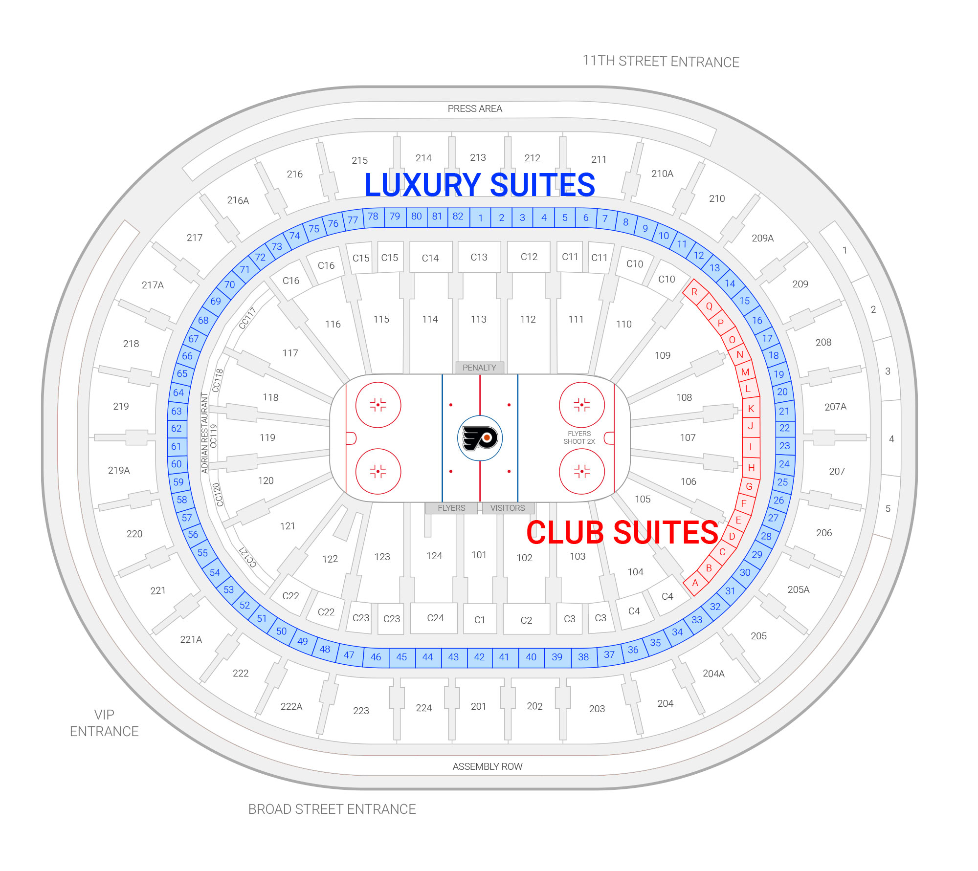 Philadelphia Flyers suite map